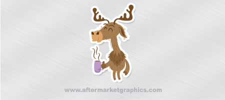 Moose Drinking Coffee Sticker